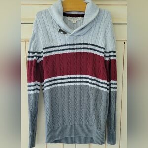 Boy's Cable Knit Sweater in Gray and Red